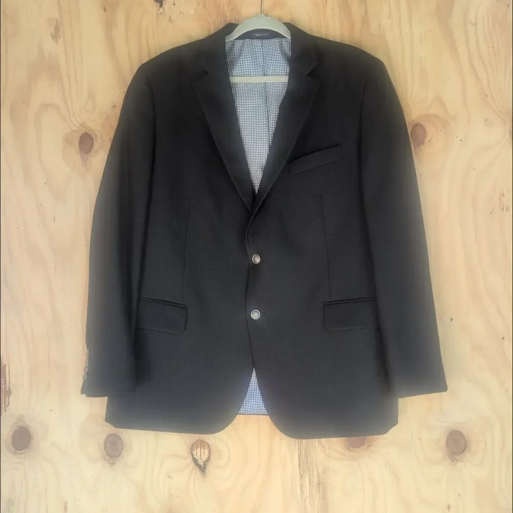 Stafford 100% Wool Classic Executive Navy Blazer Silver Button Men's 46Reg